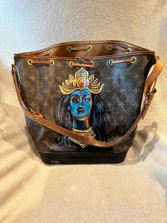 Vintage Designer Bucket Bag with Hand Painted Goddess Kali
