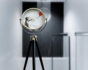 Banksy Ballon Girl Standuhr antik Uhr Kunst Gemälde Dekoration Bodenuhr Classic  Wanduhr Retro Deko Uhr Geschenk Idee Blumenwerfer Art clock