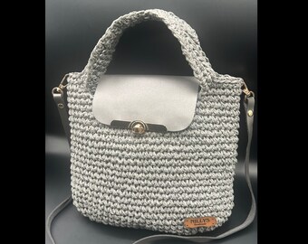 Handmade Straw Crossbody Bag Gray Leather Strap