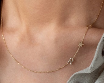 Asymmetrical Initial Necklace, Dainty Necklace, Unique Initial Necklace, Personalized Letter Necklace, Custom Sideway Necklace, Gift For Her