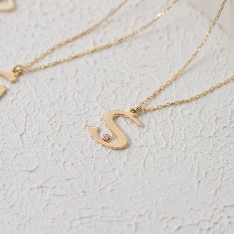 Gold Plated Silver Initial Necklace With Diamond, Customizable Alphabet ...