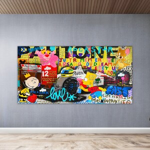 Impresión de arte urbano, lienzo de Banksy, arte callejero, arte mural colorido, arte mural imprimible, regalo para el hogar, lienzo grande, arte enmarcado, arte de automóviles