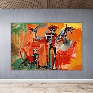 Basquiat Boy and dog in a Johnnypump, Arte murale colorata, Arte murale stampabile, Arte murale moderna, Street art, Decorazione murale per la casa, Stampa murale