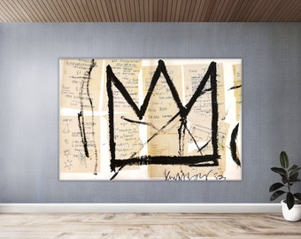 Basquiat Crown, afdrukbare muurkunst, kunst aan de muur, moderne muurkunst, straatkunst, stedelijke canvasprint, grote muurkunst, ingelijste muurprint