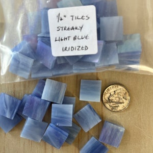 1/2” glass mosaic tile Streaky Light Blue Iridized
