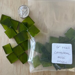 1/2” glass mosaic tile Cathedral Moss Green