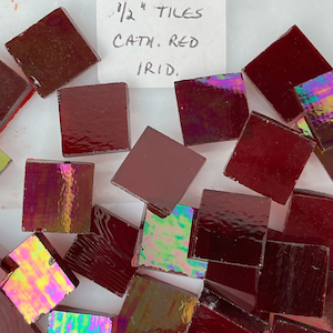 1/2” mosaic glass tiles iridescent red cathedral