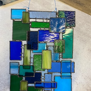 Stained glass geometric window hanging