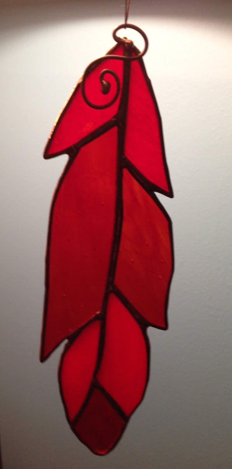 Stained Glass Cardinal Feather Glass Feather Red Feather Etsy