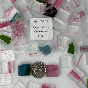 1/2” mosaic glass tile fractures streamer pinks and greens
