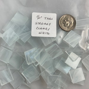 1/2” mosaic glass tile clear white streaky