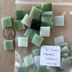 1/2” glass mosaic tile streaky Green/White