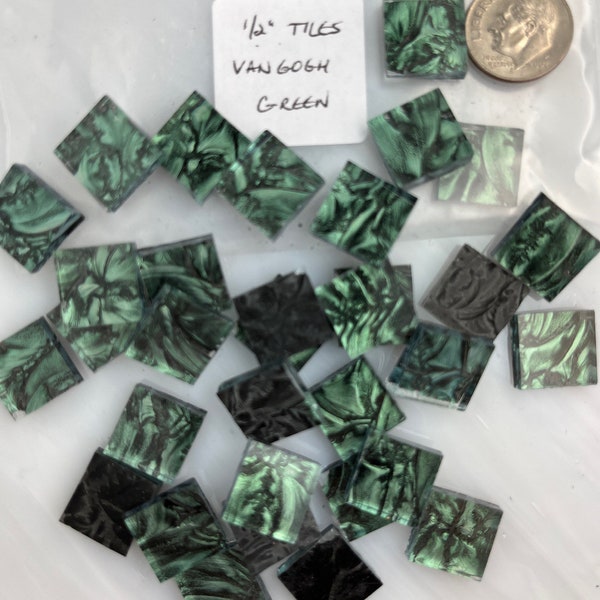 1/2” mosaic glass tile Van Gogh Green