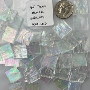 1/2” mosaic glass tile clear granite iridized