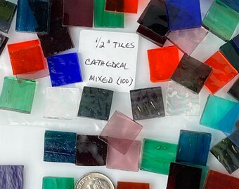 Azulejos de mosaico de vidrio de 1/2”, colores mezclados, tipo catedral, 100 piezas