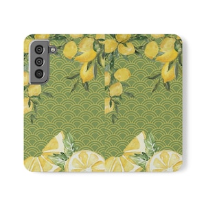 Zitronen Muster Flip-Case für Handys, Zitrus Handy Brieftaschen, lustiges Tech Zubehör, Sommer Vibes, einzigartige Geschenke für sie, umweltfreundliche Hüllen
