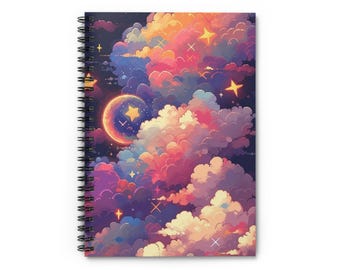 Quaderno a spirale Celestial Dreams - Righe, Diario Cosmico, Planner del cielo stellato, Blocco note con nuvole sognanti, Regalo per astronomi