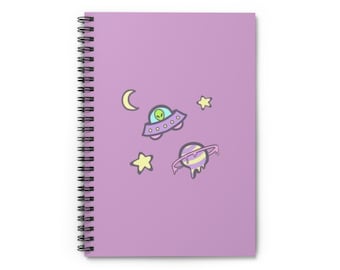 Cute Alien Spiral Notebook - Ruled Lines, Perfect for Students, Journaling, Gifts, and Sci-Fi Lovers, Adorned with UFOs and Stars