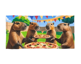 Toalla de playa divertida con forma de pizza de capibara. Ideal para días de playa de verano, diversión en la piscina, picnics y fiestas juveniles.