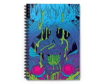 Vibrant Skull Spiral Notebook - Ruled Line, Grunge Journal, Art Sketchbook, Unique Gift, Halloween Stationery, Colorful Notepad