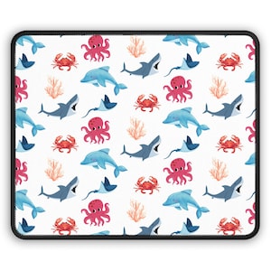 Ocean Life Gaming Mouse Pad, Vibrant Sea Creature Desk Accessories, Unique Gamer Gift, Cool Coastal Mouse Mat, Marine Art Office Decor