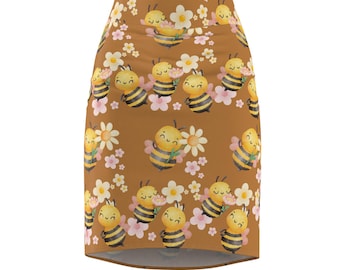 Jupe crayon à fleurs et abeilles - Tenue de soirée femme été