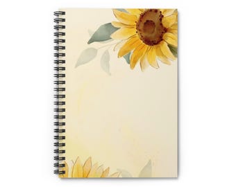 Floral Sunflower Spiral Notebook: Ruled Line Journal