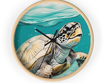 Ocean Turtle Wall Clock, Coastal Decor, Beach House Wall Art, Nautical Gift, Sea Turtle Clock, Ocean Lover Gift