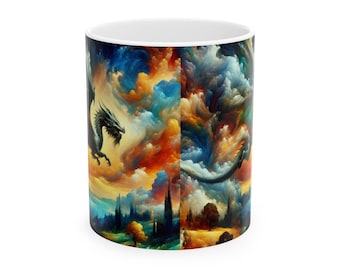 Fantasy Dragon Ceramic Mug, Fantasy Art Mug, Dragon Lover Gift, Coffee Mug, Unique Tea Mug