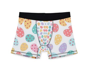 Calzoncillos bóxer de hombre con estampado de huevo de Pascua, ropa interior divertida para las fiestas, regalo de Pascua para él, lencería colorida de Pascua, bóxers de conejito y huevo, estampado primaveral.