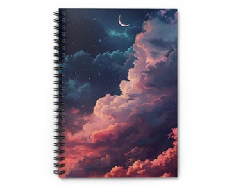 Quaderno a spirale Celestial Dreams - Righe, Diario, Cancelleria, Regalo per Scrittori, Luna e Stelle, Note Ispiratrici
