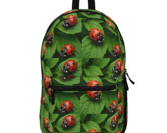 Backpack, Ladybug Print Bag, Cute Bug Lover Gift, School Backpack, Nature Inspired Rucksack, Garden Theme Knapsack