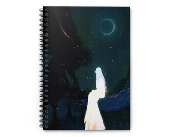 Quaderno a spirale Mystical Dreams - Righe, diario fantasy, quaderno d'arte, regalo per scrittori, design della luna celeste, opera d'arte cosmica