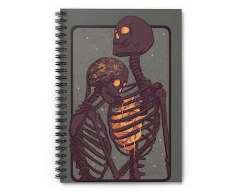 Romantisches Spiralnotizbuch Skelett, Süßes Journal für Paare, Artsy Skizzenbuch, Gothic Geschenk für Halloween, Besonderes