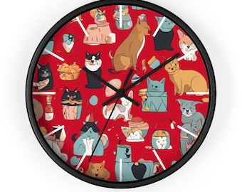 Whimsical Cat-Themed Wall Clock, Playful Home Decor, Gift for Cat Lovers, Unique Decorative Clock for Pet Owners, Feline Art