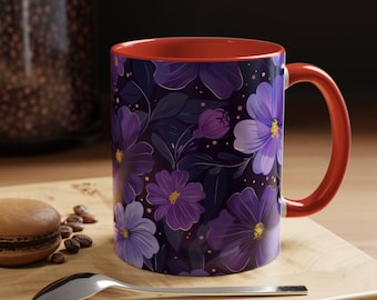 Tazza da caffè con decorazioni floreali - Perfetta per le atmosfere primaverili, design con fiori viola, regalo per gli amanti del caffè, decorazione per la casa, regalo di compleanno