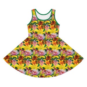 Vibrant Floral Girls&#39; Sundress, Summer Dress, Vacation Outfit, Birthday Gift, Beach Wear, Spring Fashion