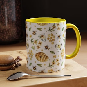Bee-Themed Accent Coffee Mug, Cute Floral Bee Mug for Garden Lovers, Gift for Bee Enthusiasts, Nature Lovers Coffee Cup, Unique Bee Decor