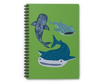 Cuaderno espiral de tiburón ballena: diario de vida marina, papelería ecológica