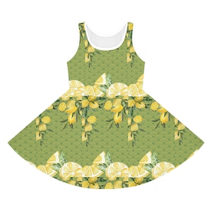 Lemon Print Girls&#39; Sundress, Summer Dress, Floral Party Dress, Playful Kids Clothing, Citrus Pattern, Birthday Gift
