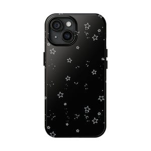 May include: Black phone case with a white star pattern.