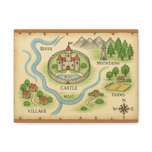 Whimsical Castle Map Canvas Wall Art, Fantasy Decor, Kids Room Wall Art, Gift for Explorers, Unique Home Decoration