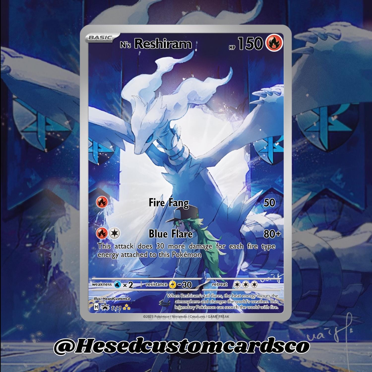 N's Reshiram Full Art Custom Pokémon Card - Etsy