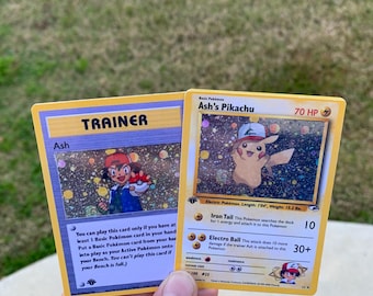 pikachu with ash pokemon card and and Bulbasaur Custom Handpainted Collectible Gift Pokmon Pokmon Hit Points70 HP Form Ash & Pikachu Pokmon Card