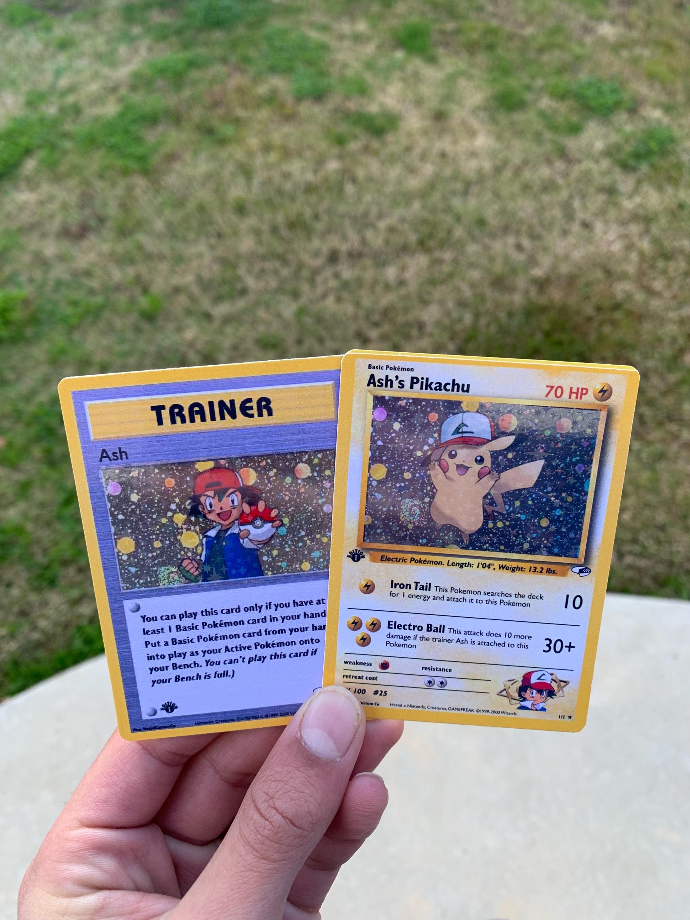 Vintage Ash and Ashs Pikachu Gym Heroes Custom Pokmon Cards Holofoil 1st  Edition