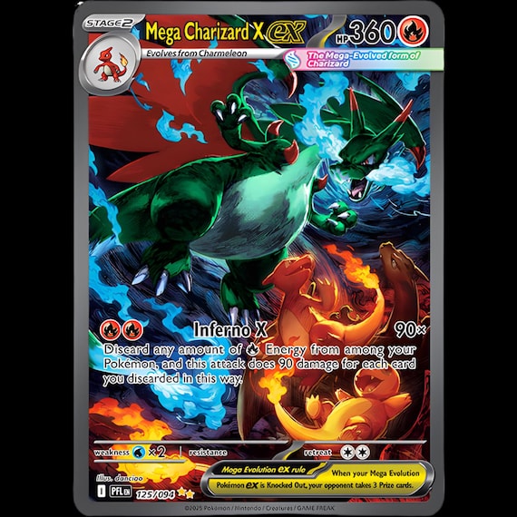 shiny mega charizard pokemon card Shiny Mega Charizard Custom Pokémon Card | Full Art Holographic Fire Dragon  Collectible