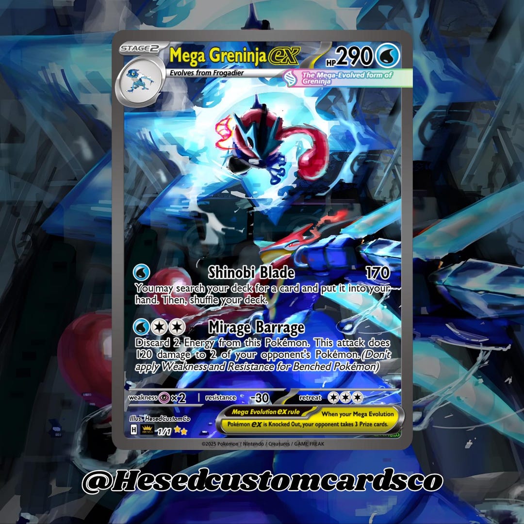 Mega Greninja Pokmon Card | Custom Fan Art TCG Card | Full Art Ninja Greninja | Anime Pokmon Collectible Gift - Etsy Israel Mega Greninja Pokmon Card | Custom Fan Art TCG Card | Full Art Ninja Greninja | Anime Pokmon Collectible Gift - Etsy Israel