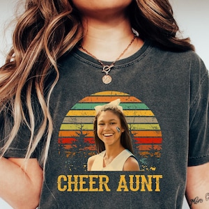 Cheer Aunt Retro T-shirt, long sleeve, sweatshirt, hoodie gift, Custom photo Cheer auntie, game day personalized cheer leading your pictures