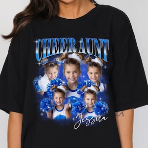Personalized Cheer Aunt T-shirt, long sleeve, sweatshirt, hoodie gift, Custom photo Cheer auntie, game day cheer leading your own pictures
