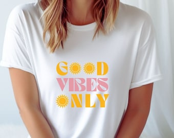 Good Vibes Only Unisex Crewneck Positivity Graphic Tee, Affirmation Tshirt, Gifts for Her, Inspirational Tshirts, Retro Tshirts